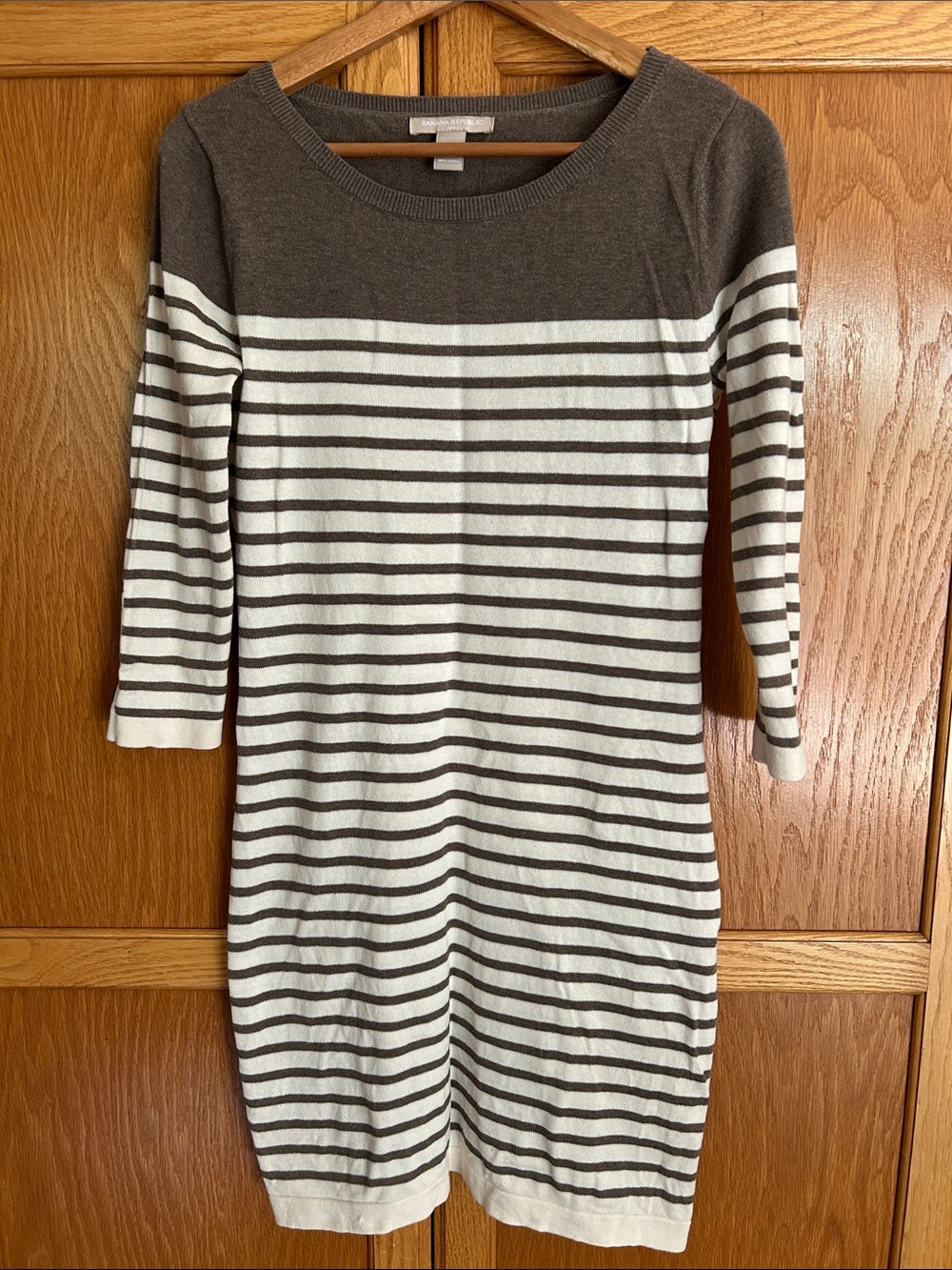 Banana Republic Brown and Cream Striped Knit Midi Dress